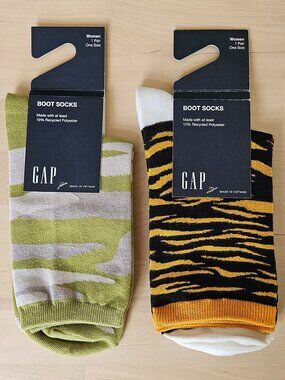 Bundle of NEW Women Gap Boot Socks Tiger Striped Socks Camouflage Pattern Socks